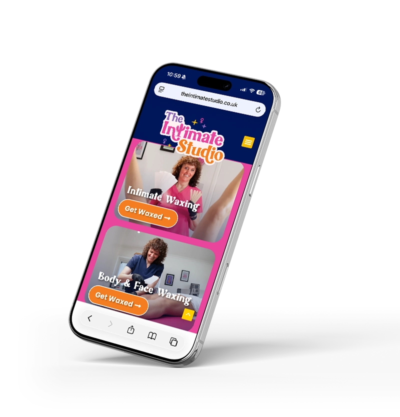 The Intimate Studio website showing on a mobile phone.
